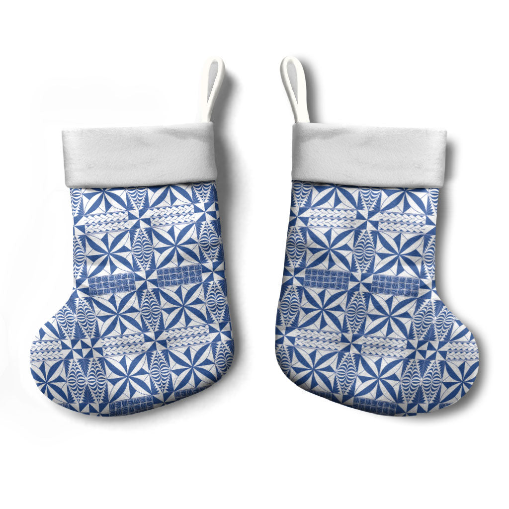 Blue Ngatu Pattern Malo e Lelei Tonga Christmas Stocking LT14 - Polynesian Pride