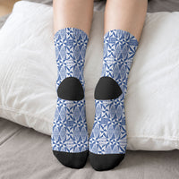 Blue Ngatu Pattern Malo e Lelei Tonga Crew Socks LT14 - Polynesian Pride