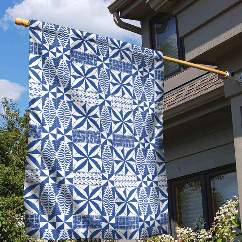 Blue Ngatu Pattern Malo e Lelei Tonga Garden Flag LT14 - Polynesian Pride
