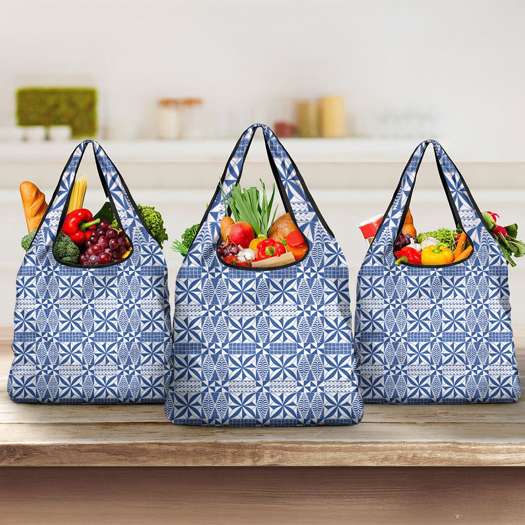 Blue Ngatu Pattern Malo e Lelei Tonga Grocery Bag LT14 3-pack One Size Blue - Polynesian Pride