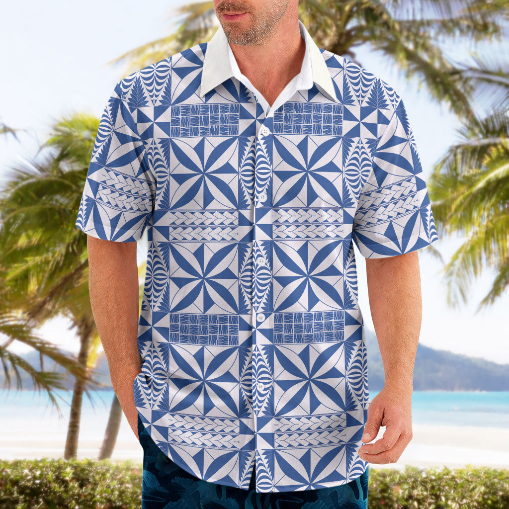 Blue Ngatu Pattern Malo e Lelei Tonga Hawaiian Shirt LT14 - Polynesian Pride