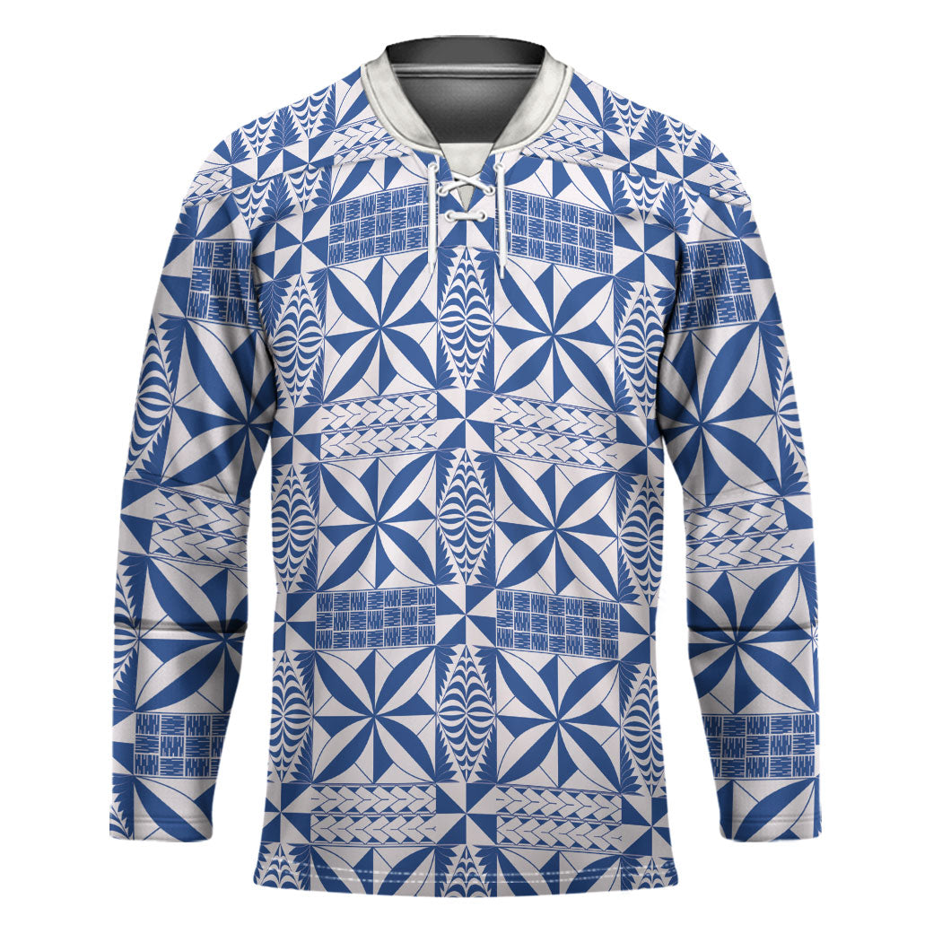 Blue Ngatu Pattern Malo e Lelei Tonga Hockey Jersey LT14 Unisex Blue - Polynesian Pride