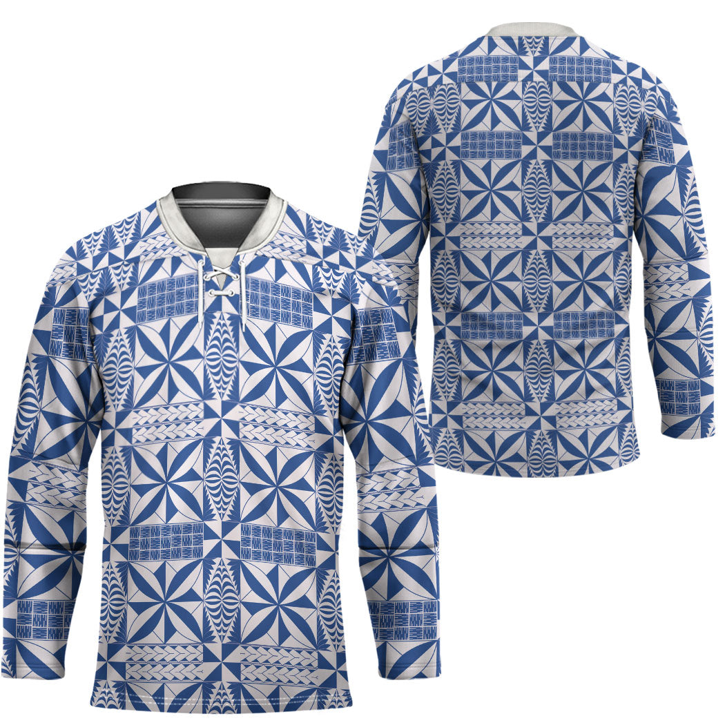 Blue Ngatu Pattern Malo e Lelei Tonga Hockey Jersey LT14 - Polynesian Pride