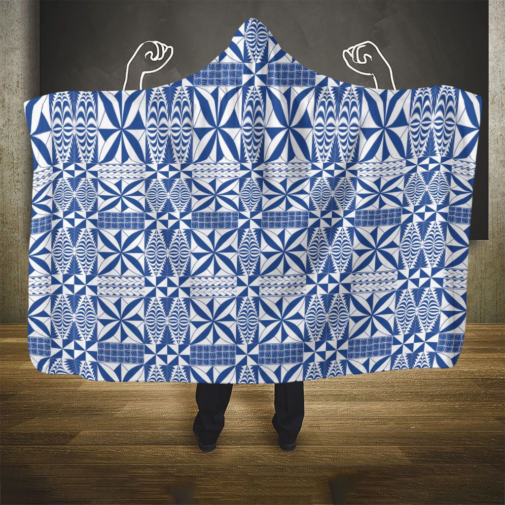 Blue Ngatu Pattern Malo e Lelei Tonga Hooded Blanket LT14 - Polynesian Pride