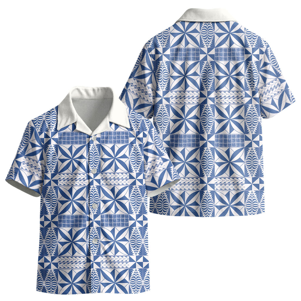 Blue Ngatu Pattern Malo e Lelei Tonga Kid Hawaiian Shirt LT14 - Polynesian Pride