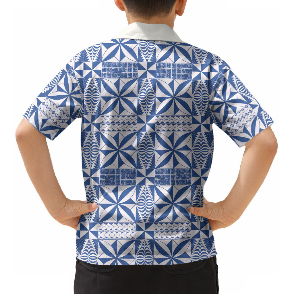 Blue Ngatu Pattern Malo e Lelei Tonga Kid Hawaiian Shirt LT14 - Polynesian Pride