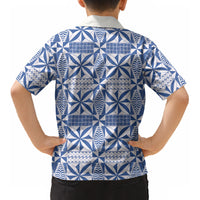 Blue Ngatu Pattern Malo e Lelei Tonga Kid Hawaiian Shirt LT14 - Polynesian Pride