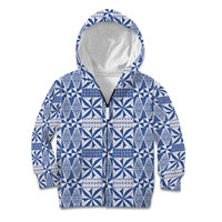 Blue Ngatu Pattern Malo e Lelei Tonga Kid Hoodie LT14 Zip Hoodie Blue - Polynesian Pride