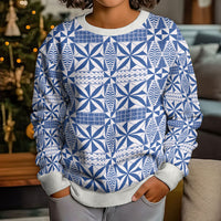 Blue Ngatu Pattern Malo e Lelei Tonga Kid Ugly Christmas Sweater