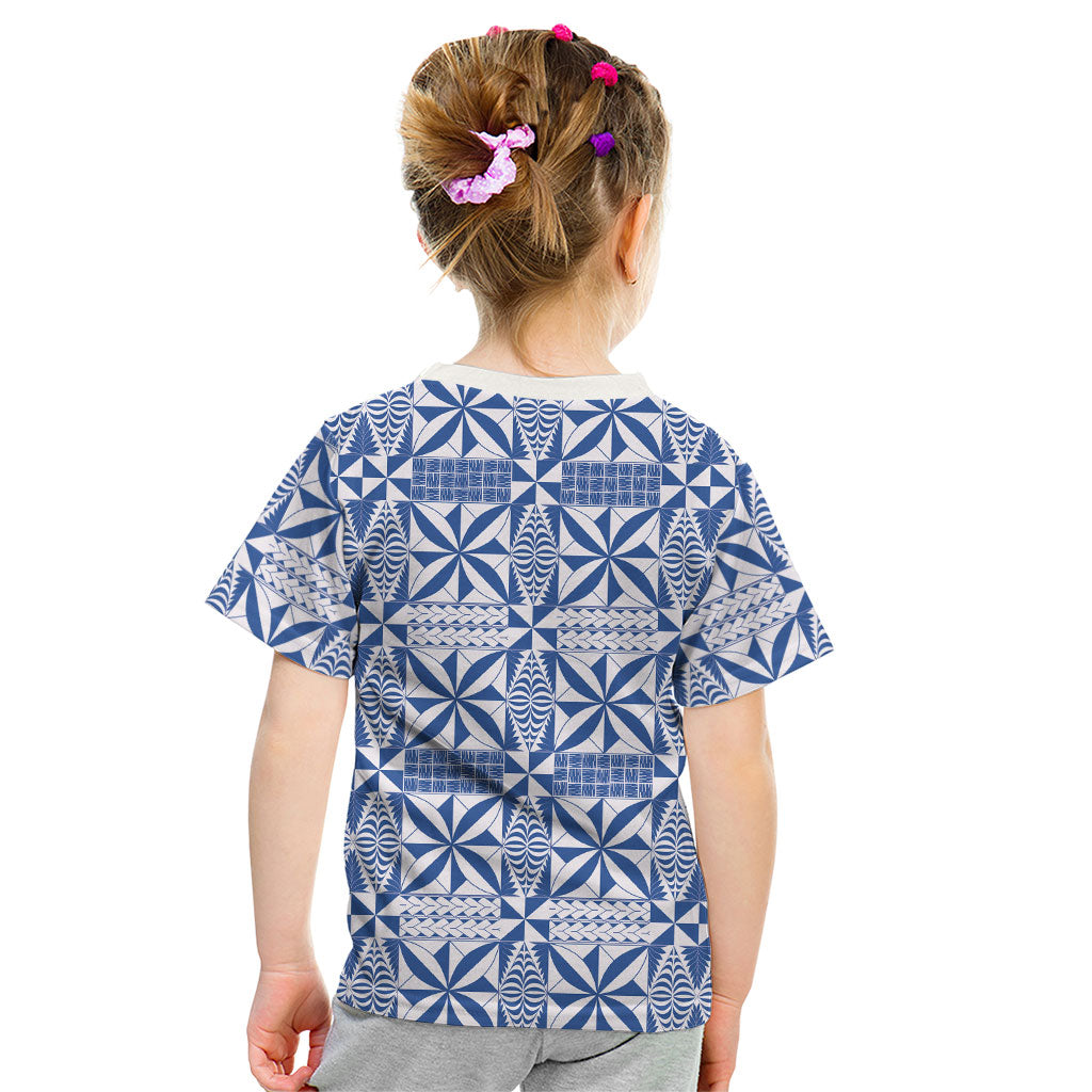 Blue Ngatu Pattern Malo e Lelei Tonga Kid T Shirt LT14 - Polynesian Pride