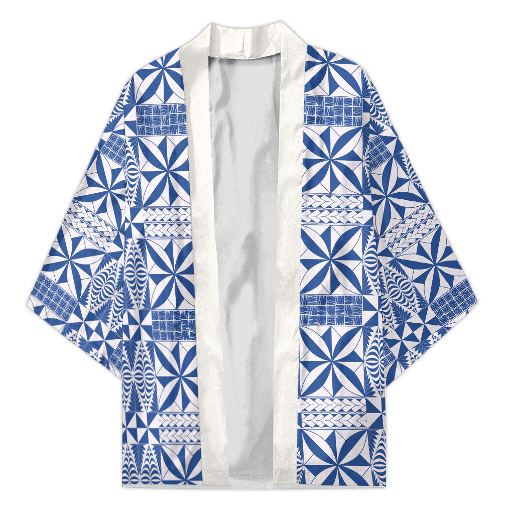 Blue Ngatu Pattern Malo e Lelei Tonga Kimono LT14 Unisex Blue - Polynesian Pride