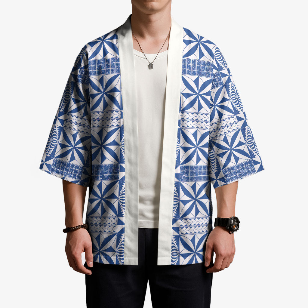 Blue Ngatu Pattern Malo e Lelei Tonga Kimono LT14 - Polynesian Pride