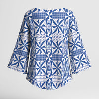 Blue Ngatu Pattern Malo e Lelei Tonga Kimono Sleeve Blouse LT14 - Polynesian Pride