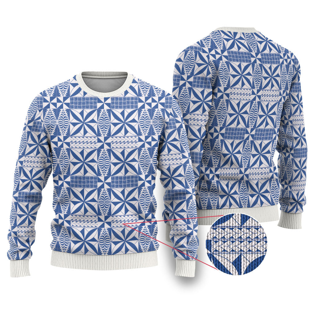 Blue Ngatu Pattern Malo e Lelei Tonga Ugly Christmas Sweater