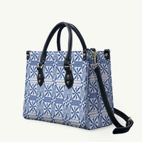 Blue Ngatu Pattern Malo e Lelei Tonga Leather Bag LT14 Blue - Polynesian Pride