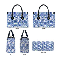 Blue Ngatu Pattern Malo e Lelei Tonga Leather Bag LT14 - Polynesian Pride