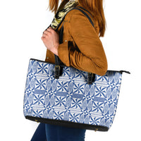 Blue Ngatu Pattern Malo e Lelei Tonga Leather Tote Bag LT14 Blue - Polynesian Pride