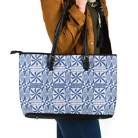 Blue Ngatu Pattern Malo e Lelei Tonga Leather Tote Bag LT14 - Polynesian Pride