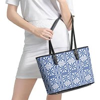 Blue Ngatu Pattern Malo e Lelei Tonga Leather Tote Bag LT14 - Polynesian Pride