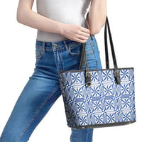 Blue Ngatu Pattern Malo e Lelei Tonga Leather Tote Bag LT14 - Polynesian Pride