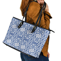 Blue Ngatu Pattern Malo e Lelei Tonga Leather Tote Bag LT14 - Polynesian Pride