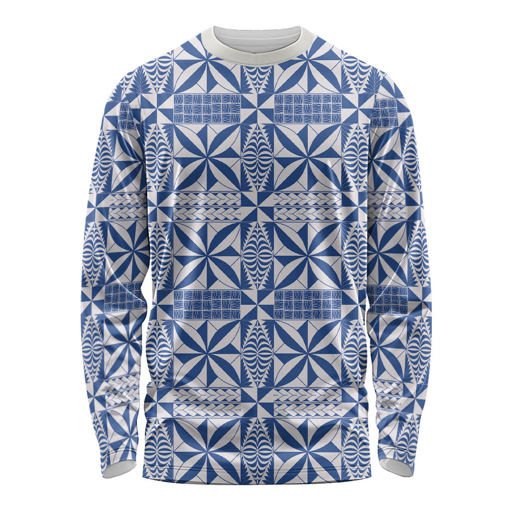 Blue Ngatu Pattern Malo e Lelei Tonga Long Sleeve Shirt LT14 Unisex Blue - Polynesian Pride