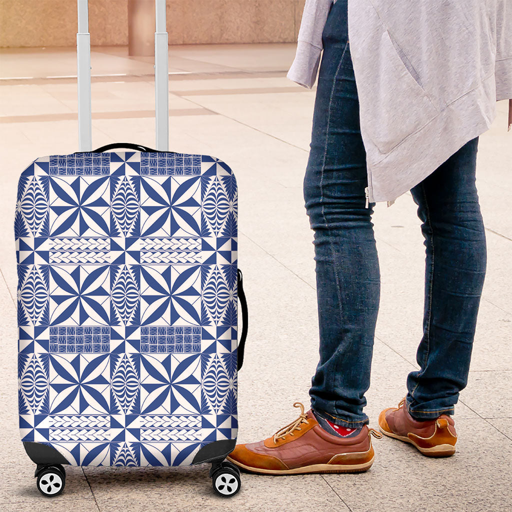Blue Ngatu Pattern Malo e Lelei Tonga Luggage Cover LT14 Blue - Polynesian Pride