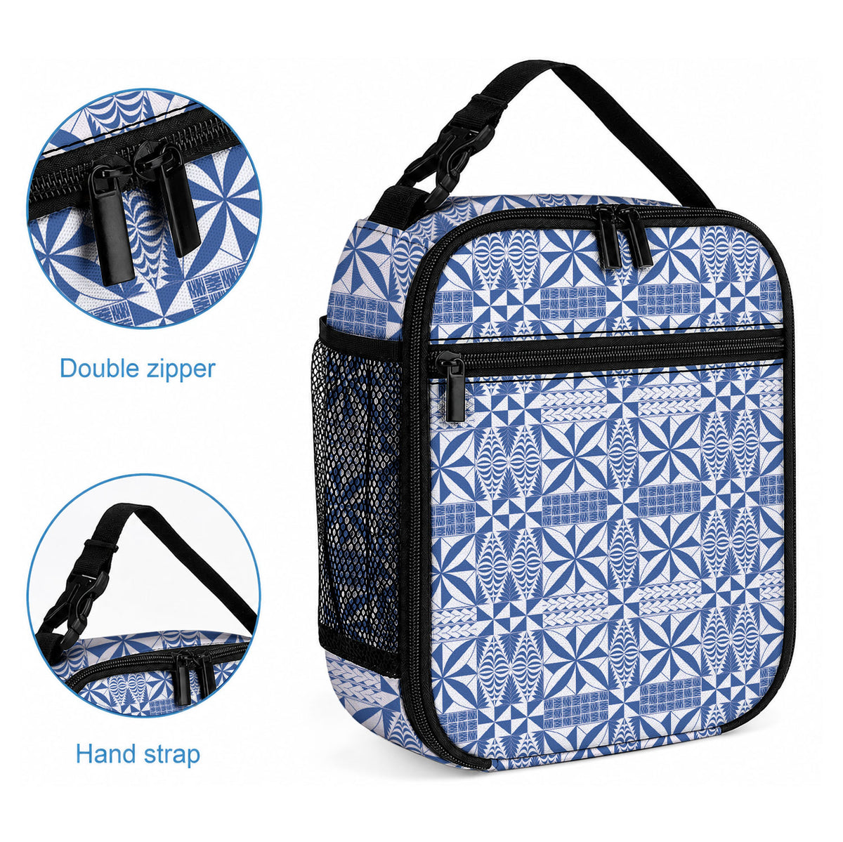Blue Ngatu Pattern Malo e Lelei Tonga Lunch Bag LT14 - Polynesian Pride