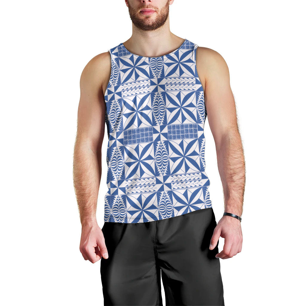 Blue Ngatu Pattern Malo e Lelei Tonga Men Tank Top LT14 - Polynesian Pride
