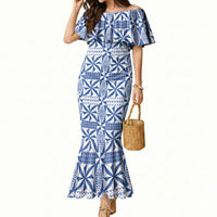 Blue Ngatu Pattern Malo e Lelei Tonga Mermaid Dress LT14 Women Blue - Polynesian Pride
