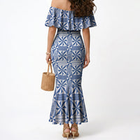 Blue Ngatu Pattern Malo e Lelei Tonga Mermaid Dress LT14 - Polynesian Pride