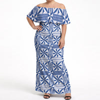 Blue Ngatu Pattern Malo e Lelei Tonga Off Shoulder Maxi Dress LT14 Women Blue - Polynesian Pride