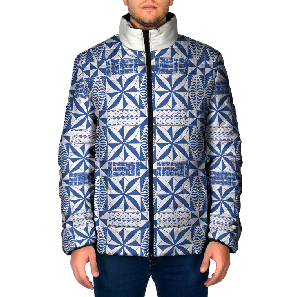Blue Ngatu Pattern Malo e Lelei Tonga Padded Jacket LT14 Men Blue - Polynesian Pride
