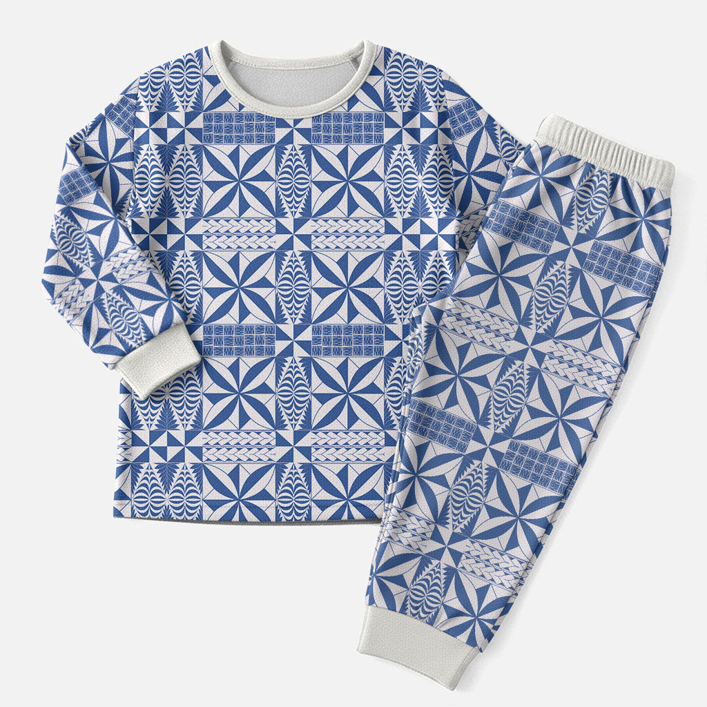 Blue Ngatu Pattern Malo e Lelei Tonga Christmas Pajama Set