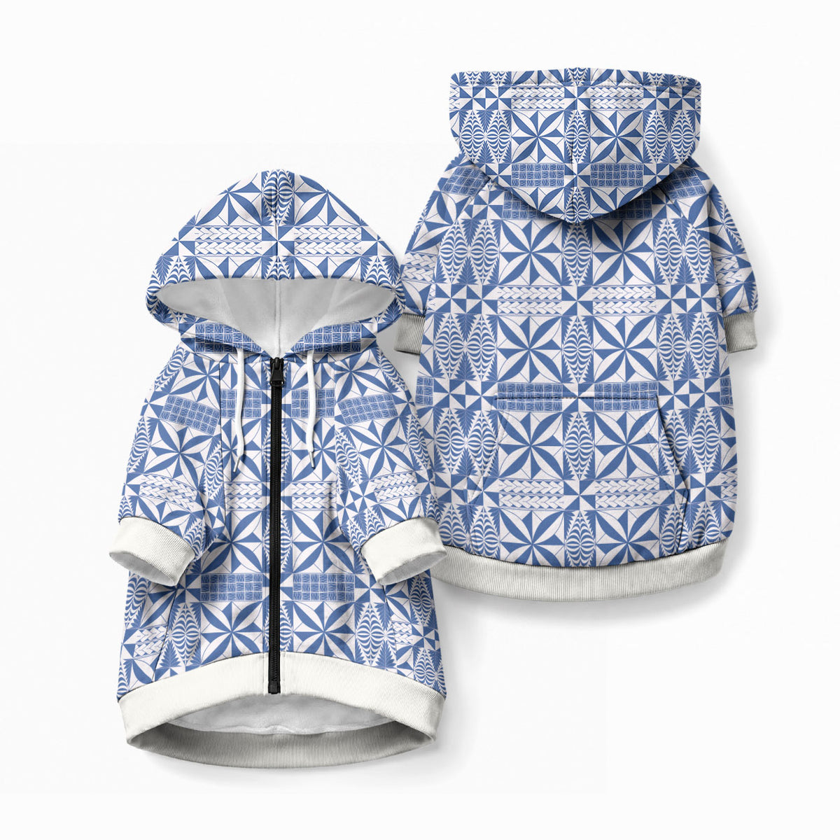 Blue Ngatu Pattern Malo e Lelei Tonga Pet Hoodie LT14 Zip-up Blue - Polynesian Pride