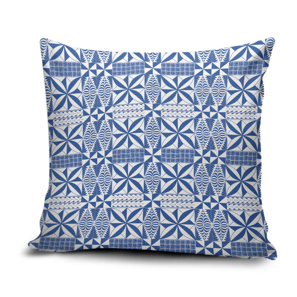 Blue Ngatu Pattern Malo e Lelei Tonga Pillow Cover LT14 Blue - Polynesian Pride