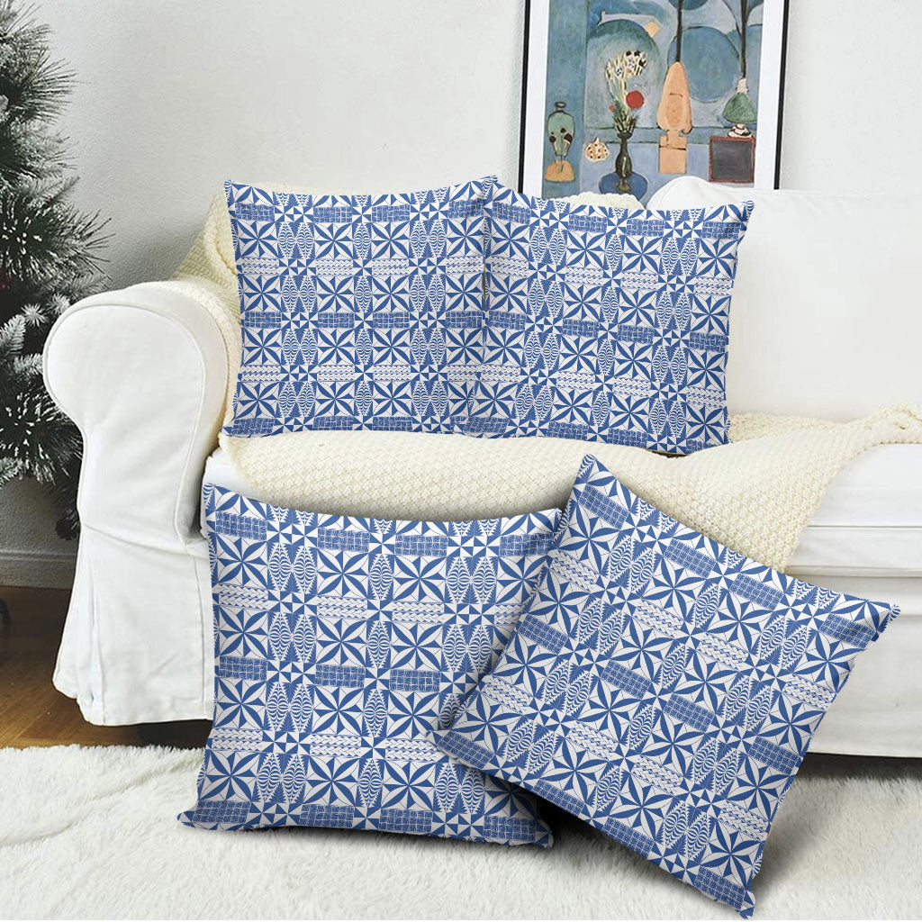 Blue Ngatu Pattern Malo e Lelei Tonga Pillow Cover LT14 - Polynesian Pride