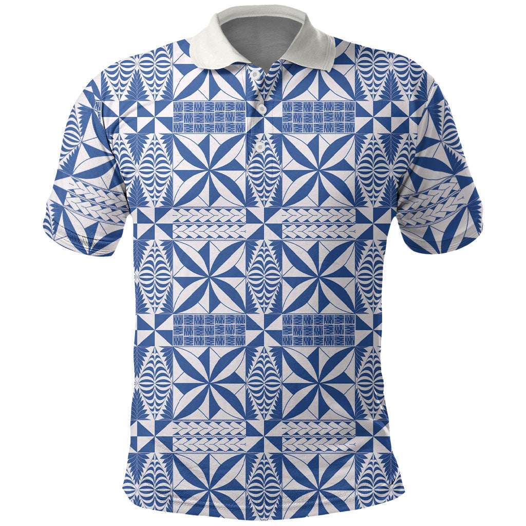 Blue Ngatu Pattern Malo e Lelei Tonga Polo Shirt LT14 Blue - Polynesian Pride