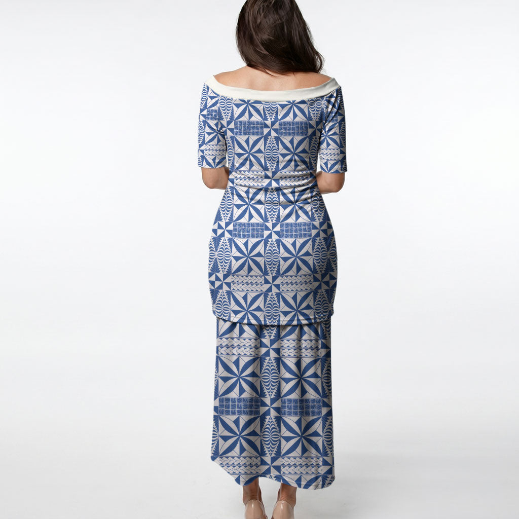 Blue Ngatu Pattern Malo e Lelei Tonga Puletasi LT14 - Polynesian Pride