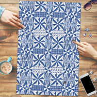 Blue Ngatu Pattern Malo e Lelei Tonga Puzzle LT14 Blue - Polynesian Pride