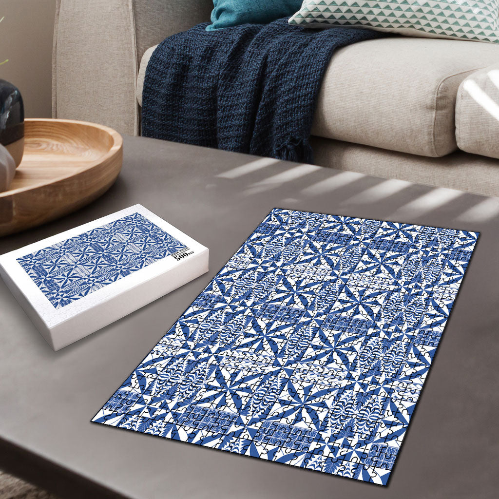Blue Ngatu Pattern Malo e Lelei Tonga Puzzle LT14 - Polynesian Pride