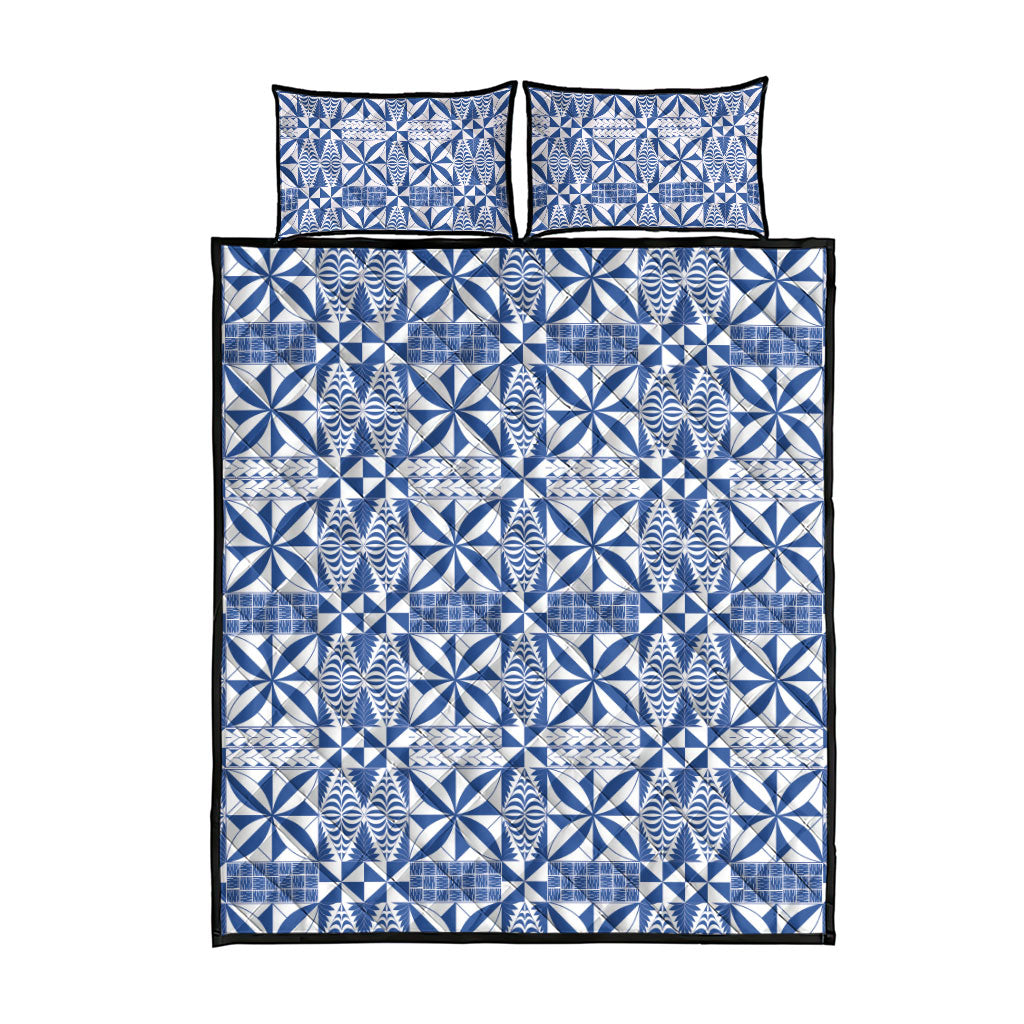 Blue Ngatu Pattern Malo e Lelei Tonga Quilt Bed Set LT14 - Polynesian Pride