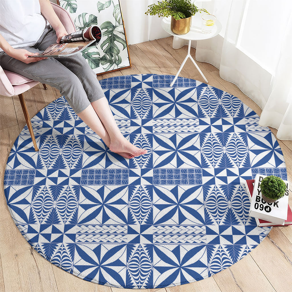 Blue Ngatu Pattern Malo e Lelei Tonga Round Carpet LT14 - Polynesian Pride