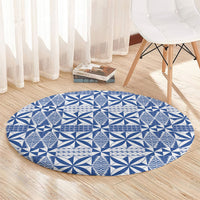 Blue Ngatu Pattern Malo e Lelei Tonga Round Carpet LT14 - Polynesian Pride