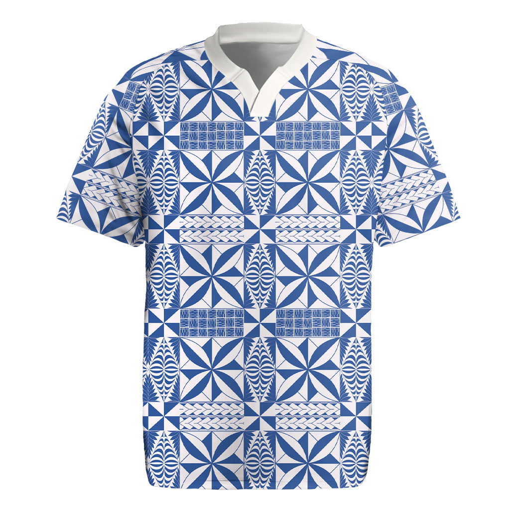 Blue Ngatu Pattern Malo e Lelei Tonga Rugby Jersey LT14 Blue - Polynesian Pride