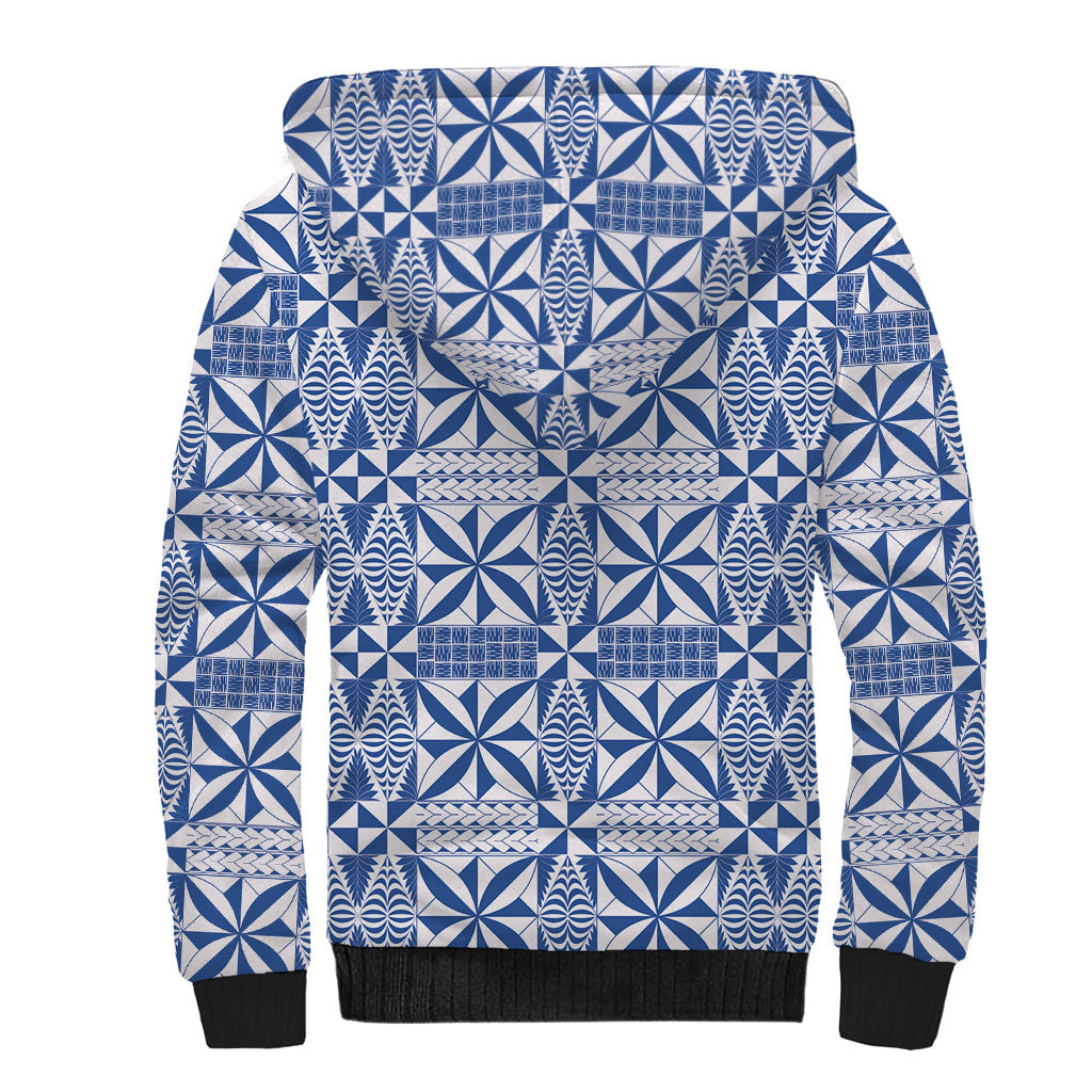 Blue Ngatu Pattern Malo e Lelei Tonga Sherpa Hoodie LT14 - Polynesian Pride