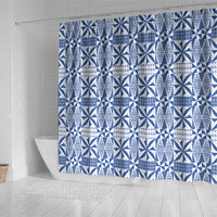 Blue Ngatu Pattern Malo e Lelei Tonga Shower Curtain LT14 - Polynesian Pride