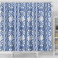 Blue Ngatu Pattern Malo e Lelei Tonga Shower Curtain LT14 - Polynesian Pride