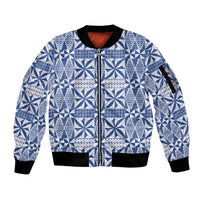 Blue Ngatu Pattern Malo e Lelei Tonga Sleeve Zip Bomber Jacket LT14 Unisex Blue - Polynesian Pride