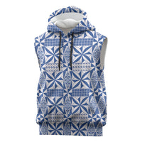 Blue Ngatu Pattern Malo e Lelei Tonga Sleeveless Hoodie LT14 Blue - Polynesian Pride